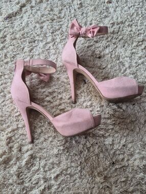 Dream Pairs Pink Suede Peep Toe Ankle Bow High Heels